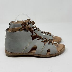 Born Nea Gladiator Sandals Womens 8 EU 39 Blue Gray Leather Back Zip Tie Up Boho